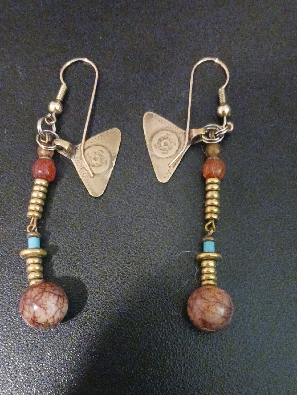 Source Unknown Brown and Turquoise Beaded Dangle Earrings